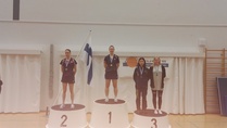 Naisten kaksinpelin mitalistit: Annika Lundström, MBF (hopeaa), Anna Kirichenko, PT Espoo (kultaa), Yumo Luo, TIP-70 ja Elli Rissanen, Por-83 (pronssia)