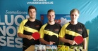 Kuopiolaiskolmikko upeissa uusissa peliasuissaan valmiina kisoihin! Vasemmalta: Jyri Pulkkinen, Petter Punnonen, Jouni Nousiainen.